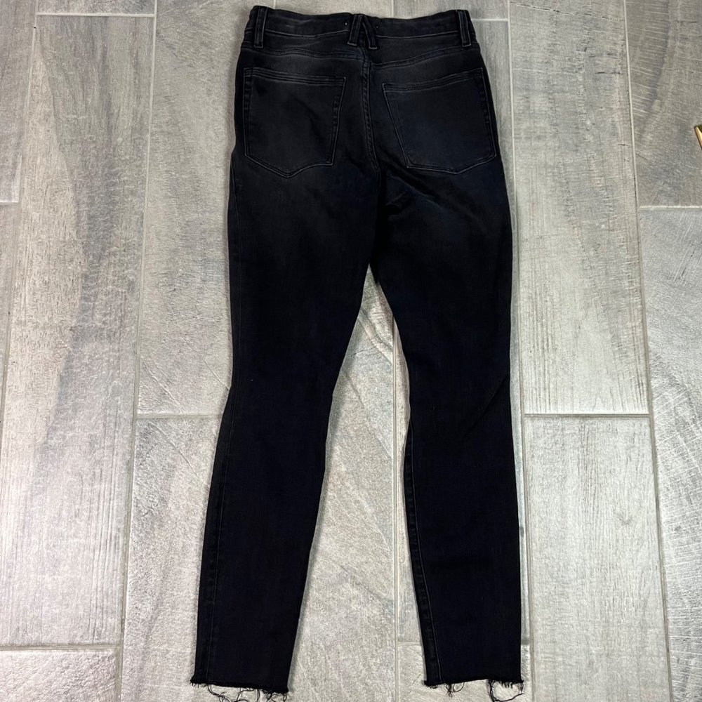 Good American Size 6 Black Distressed Raw Hem Good Waist Skinny Jeans - Picture 3 of 10
